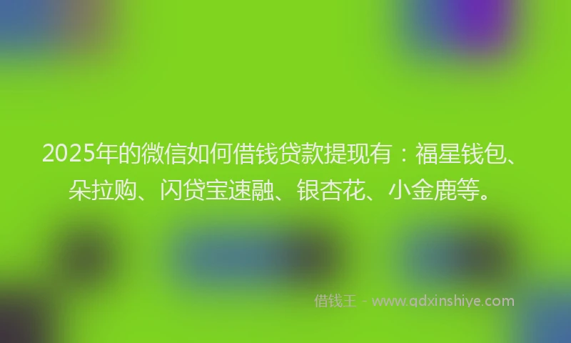 2025年的微信如何借钱贷款提现有：福星钱包、朵拉购、闪贷宝速融、银杏花、小金鹿等。