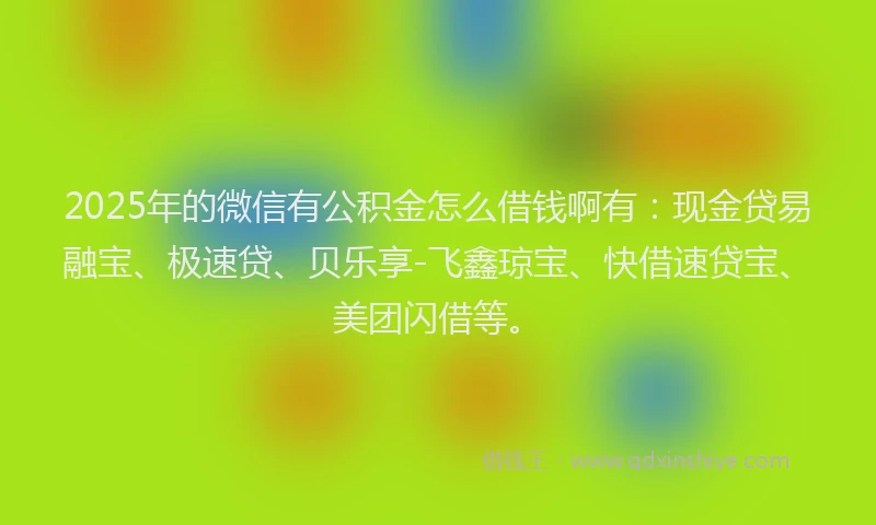 2025年的微信有公积金怎么借钱啊有：现金贷易融宝、极速贷、贝乐享-飞鑫琼宝、快借速贷宝、美团闪借等。
