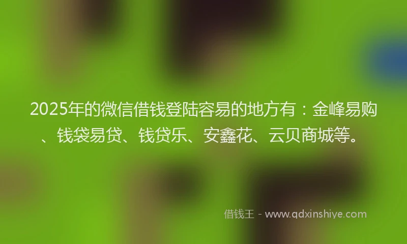 2025年的微信借钱登陆容易的地方有：金峰易购、钱袋易贷、钱贷乐、安鑫花、云贝商城等。