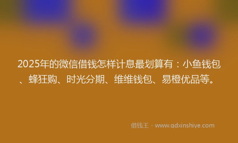 2025年的微信借钱怎样计息最划算有：小鱼钱包、蜂狂购、时光分期、维维钱包、易橙优品等。