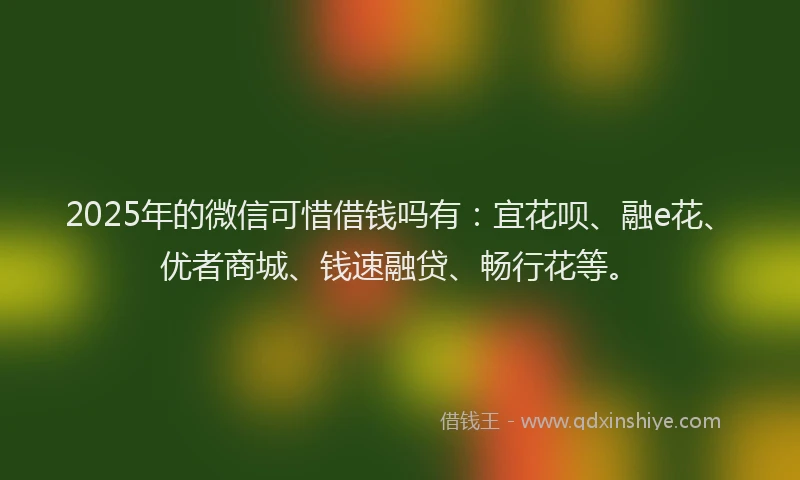 2025年的微信可惜借钱吗有：宜花呗、融e花、优者商城、钱速融贷、畅行花等。