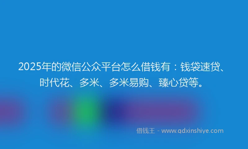 2025年的微信公众平台怎么借钱有：钱袋速贷、时代花、多米、多米易购、臻心贷等。