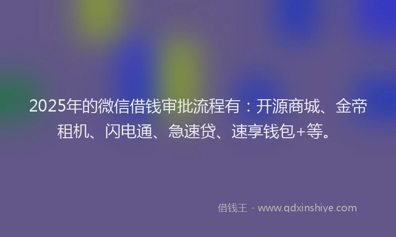2025年的微信借钱审批流程有：开源商城、金帝租机、闪电通、急速贷、速享钱包+等。