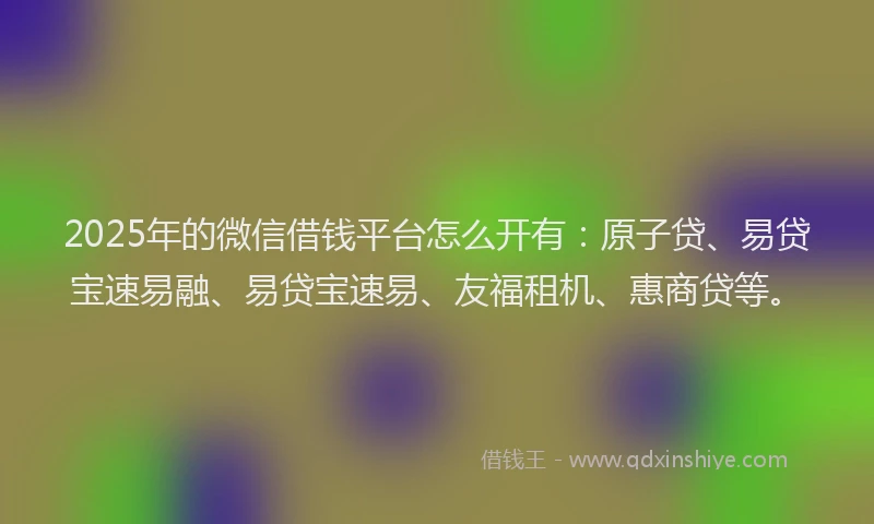 2025年的微信借钱平台怎么开有：原子贷、易贷宝速易融、易贷宝速易、友福租机、惠商贷等。