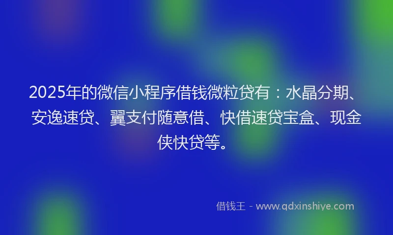 2025年的微信小程序借钱微粒贷有：水晶分期、安逸速贷、翼支付随意借、快借速贷宝盒、现金侠快贷等。