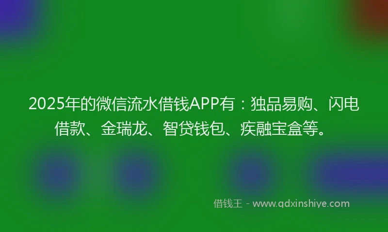 2025年的微信流水借钱APP有：独品易购、闪电借款、金瑞龙、智贷钱包、疾融宝盒等。