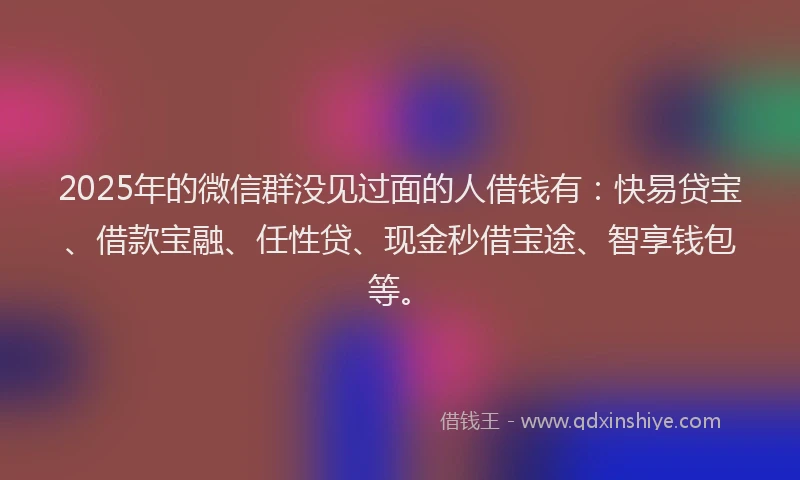 2025年的微信群没见过面的人借钱有：快易贷宝、借款宝融、任性贷、现金秒借宝途、智享钱包等。