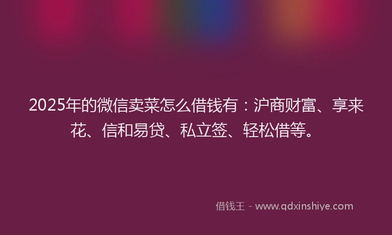 2025年的微信卖菜怎么借钱有：沪商财富、享来花、信和易贷、私立签、轻松借等。
