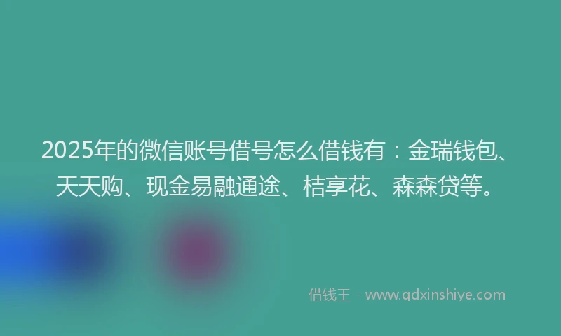 2025年的微信账号借号怎么借钱有：金瑞钱包、天天购、现金易融通途、桔享花、森森贷等。