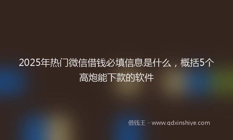 2025年热门微信借钱必填信息是什么，概括5个高炮能下款的软件