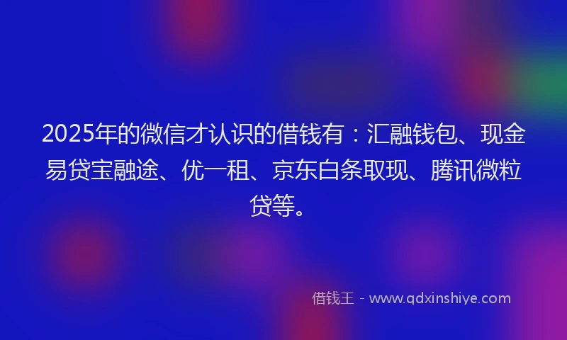 2025年的微信才认识的借钱有：汇融钱包、现金易贷宝融途、优一租、京东白条取现、腾讯微粒贷等。