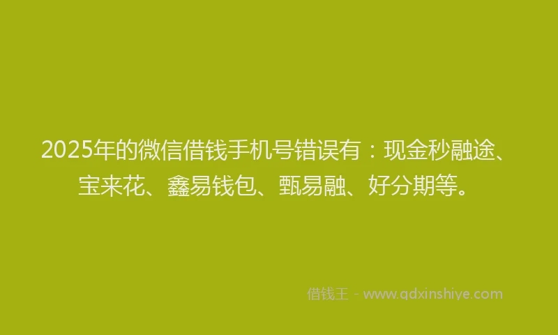 2025年的微信借钱手机号错误有：现金秒融途、宝来花、鑫易钱包、甄易融、好分期等。