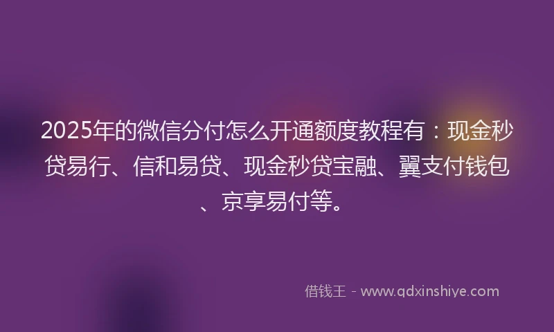 2025年的微信分付怎么开通额度教程有：现金秒贷易行、信和易贷、现金秒贷宝融、翼支付钱包、京享易付等。