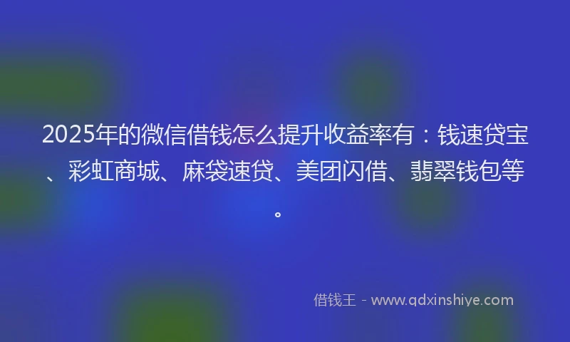 2025年的微信借钱怎么提升收益率有：钱速贷宝、彩虹商城、麻袋速贷、美团闪借、翡翠钱包等。