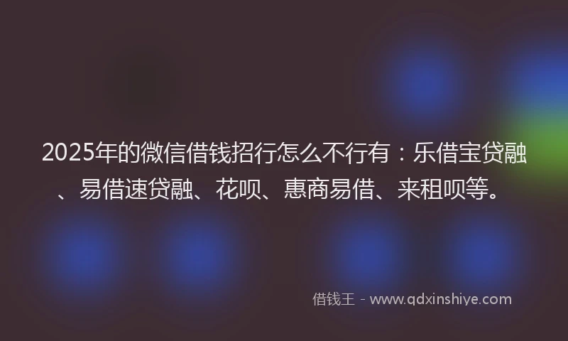 2025年的微信借钱招行怎么不行有：乐借宝贷融、易借速贷融、花呗、惠商易借、来租呗等。