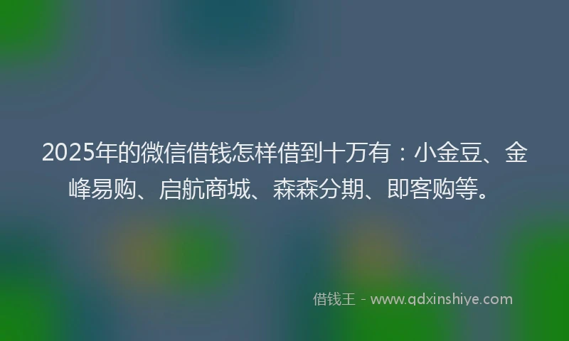 2025年的微信借钱怎样借到十万有：小金豆、金峰易购、启航商城、森森分期、即客购等。