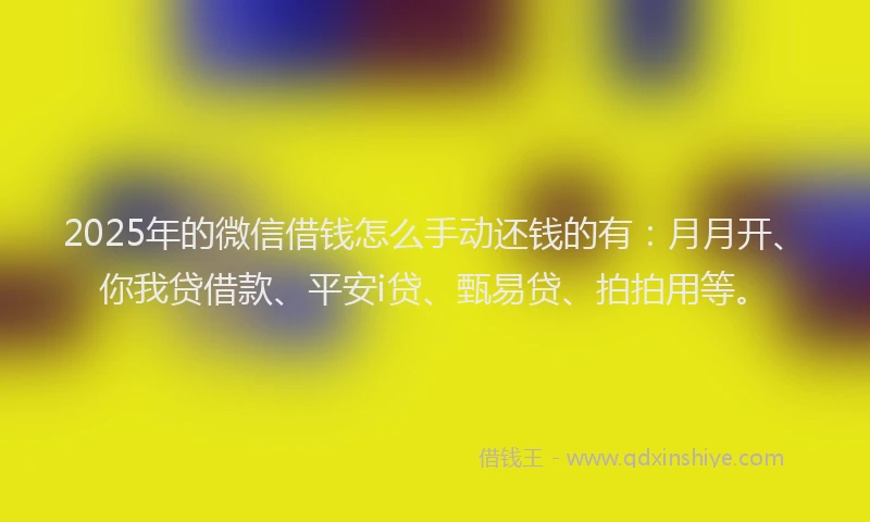 2025年的微信借钱怎么手动还钱的有：月月开、你我贷借款、平安i贷、甄易贷、拍拍用等。