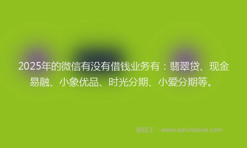 2025年的微信有没有借钱业务有：翡翠贷、现金易融、小象优品、时光分期、小爱分期等。