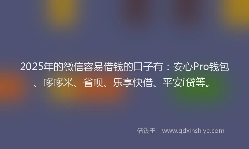 2025年的微信容易借钱的口子有：安心Pro钱包、哆哆米、省呗、乐享快借、平安i贷等。