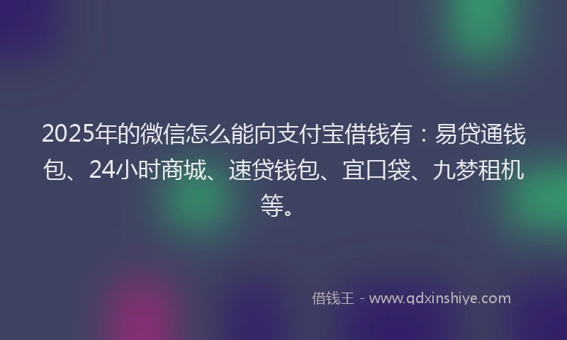 2025年的微信怎么能向支付宝借钱有：易贷通钱包、24小时商城、速贷钱包、宜口袋、九梦租机等。