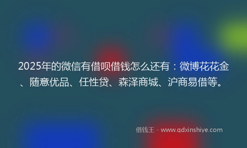 2025年的微信有借呗借钱怎么还有：微博花花金、随意优品、任性贷、森泽商城、沪商易借等。