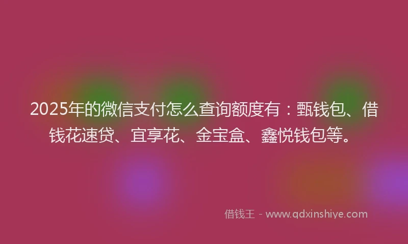 2025年的微信支付怎么查询额度有：甄钱包、借钱花速贷、宜享花、金宝盒、鑫悦钱包等。