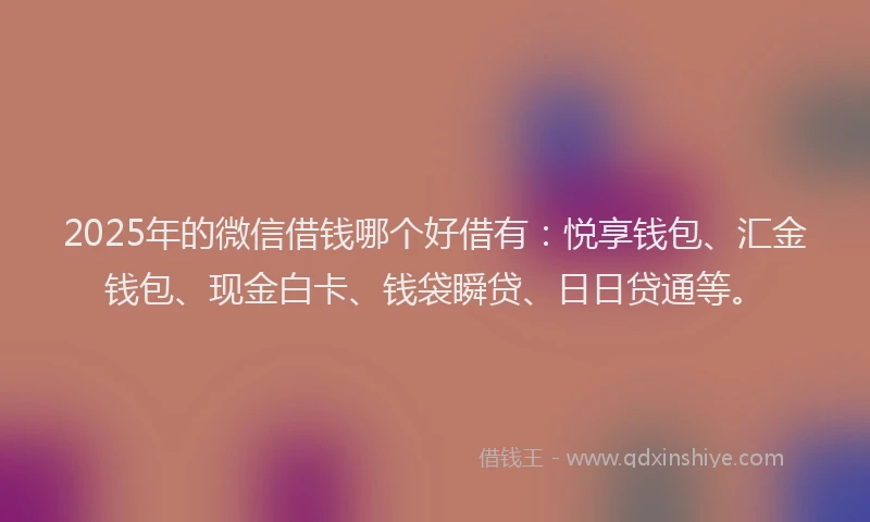 2025年的微信借钱哪个好借有：悦享钱包、汇金钱包、现金白卡、钱袋瞬贷、日日贷通等。