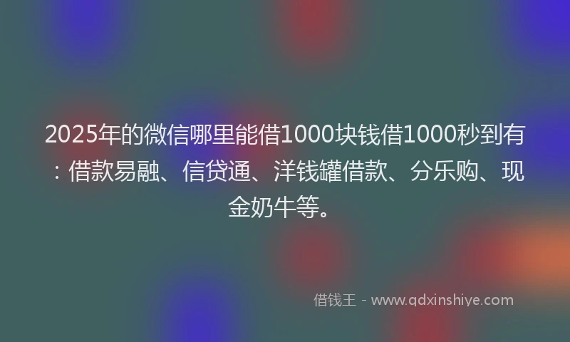 2025年的微信哪里能借1000块钱借1000秒到有：借款易融、信贷通、洋钱罐借款、分乐购、现金奶牛等。