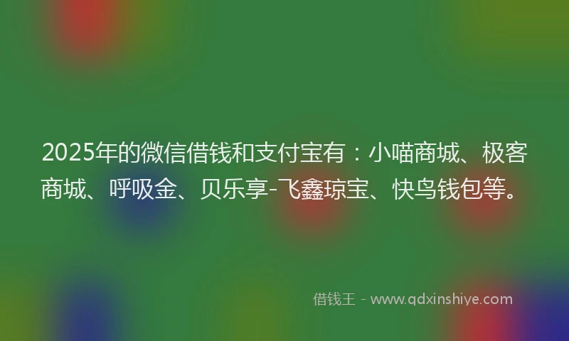 2025年的微信借钱和支付宝有：小喵商城、极客商城、呼吸金、贝乐享-飞鑫琼宝、快鸟钱包等。