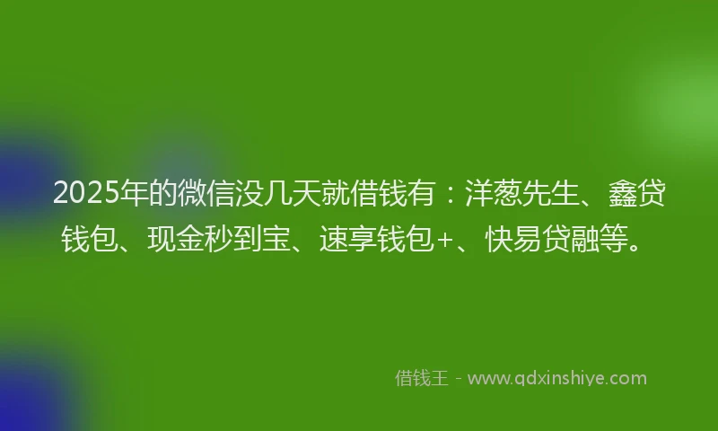 2025年的微信没几天就借钱有：洋葱先生、鑫贷钱包、现金秒到宝、速享钱包+、快易贷融等。