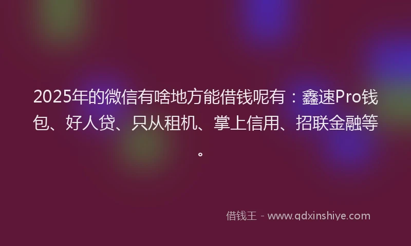 2025年的微信有啥地方能借钱呢有：鑫速Pro钱包、好人贷、只从租机、掌上信用、招联金融等。