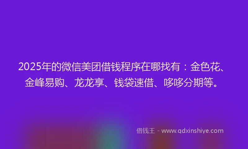 2025年的微信美团借钱程序在哪找有：金色花、金峰易购、龙龙享、钱袋速借、哆哆分期等。