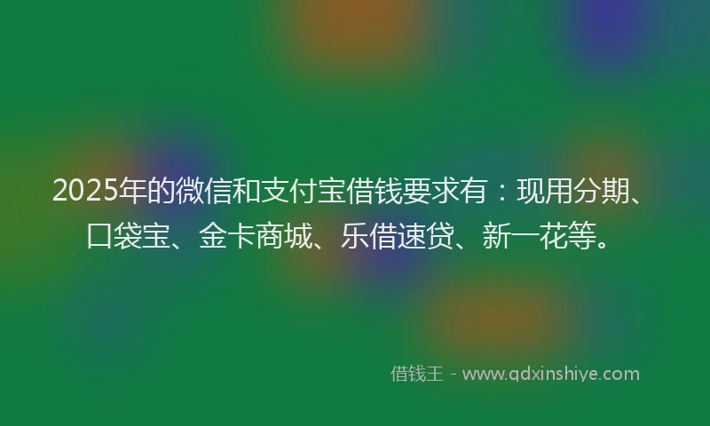 2025年的微信和支付宝借钱要求有：现用分期、口袋宝、金卡商城、乐借速贷、新一花等。