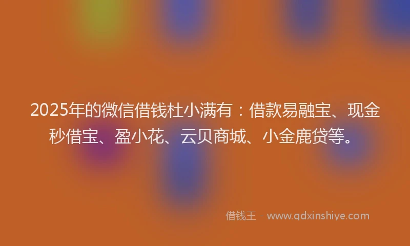 2025年的微信借钱杜小满有：借款易融宝、现金秒借宝、盈小花、云贝商城、小金鹿贷等。