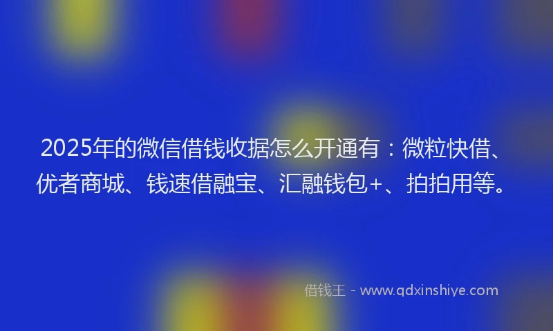 2025年的微信借钱收据怎么开通有：微粒快借、优者商城、钱速借融宝、汇融钱包+、拍拍用等。