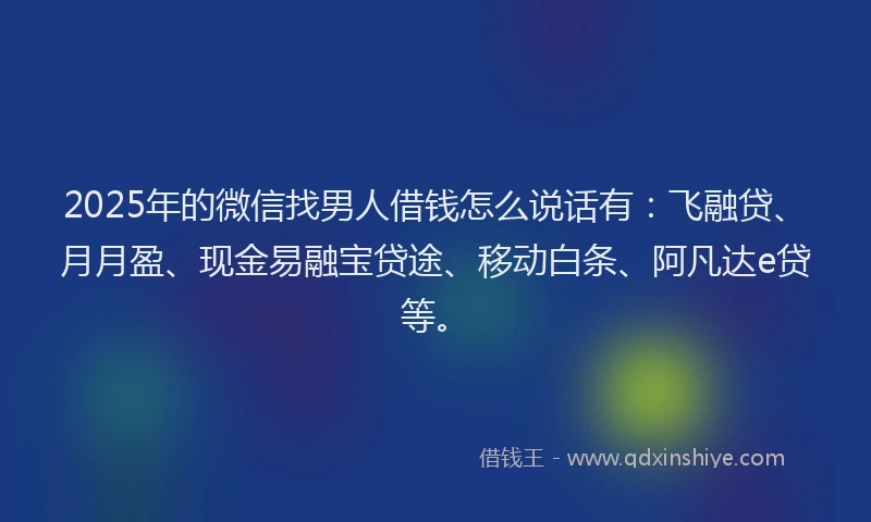 2025年的微信找男人借钱怎么说话有：飞融贷、月月盈、现金易融宝贷途、移动白条、阿凡达e贷等。