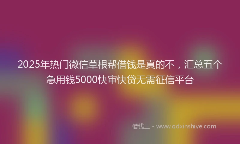 2025年热门微信草根帮借钱是真的不，汇总五个急用钱5000快审快贷无需征信平台