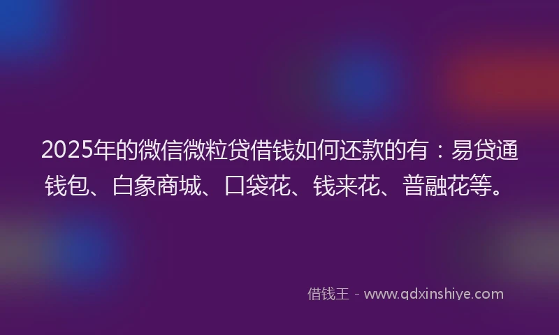 2025年的微信微粒贷借钱如何还款的有：易贷通钱包、白象商城、口袋花、钱来花、普融花等。