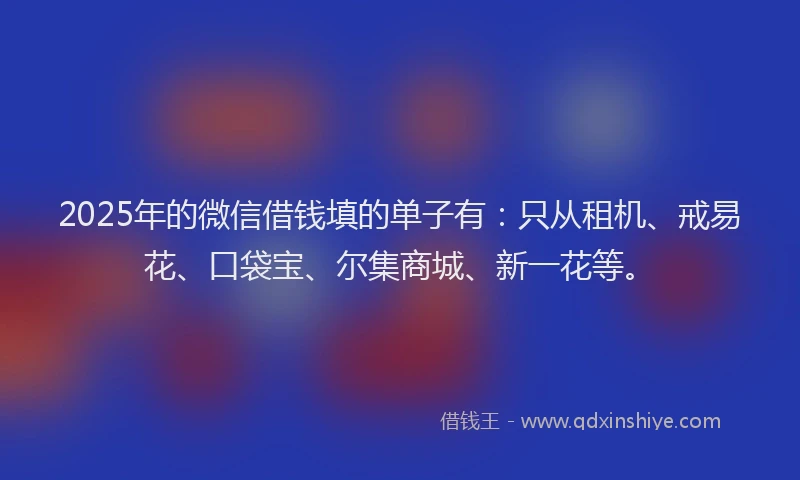 2025年的微信借钱填的单子有：只从租机、戒易花、口袋宝、尔集商城、新一花等。