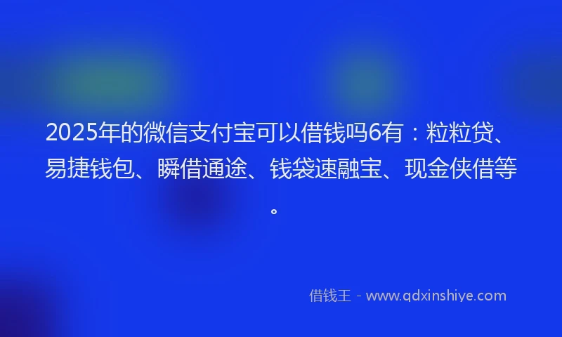 2025年的微信支付宝可以借钱吗6有：粒粒贷、易捷钱包、瞬借通途、钱袋速融宝、现金侠借等。