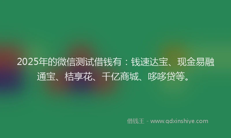 2025年的微信测试借钱有：钱速达宝、现金易融通宝、桔享花、千亿商城、哆哆贷等。
