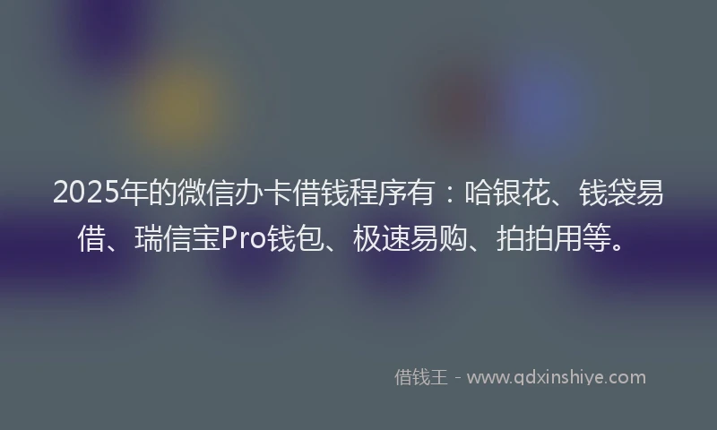 2025年的微信办卡借钱程序有：哈银花、钱袋易借、瑞信宝Pro钱包、极速易购、拍拍用等。