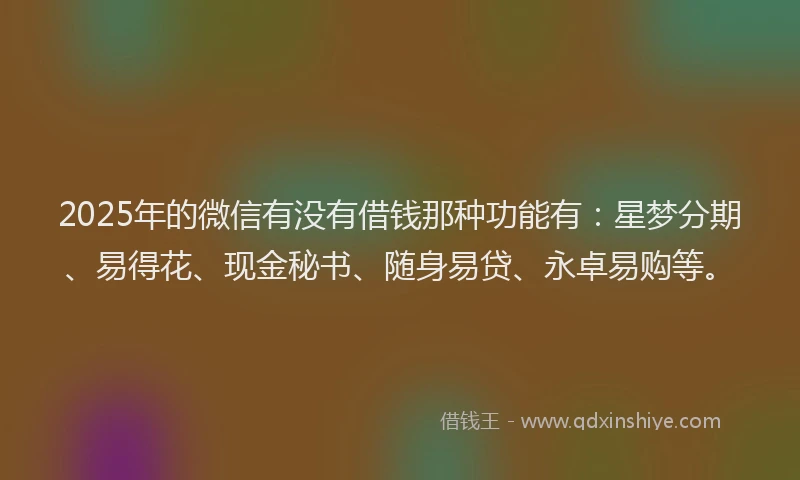 2025年的微信有没有借钱那种功能有：星梦分期、易得花、现金秘书、随身易贷、永卓易购等。