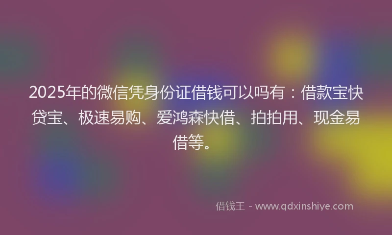 2025年的微信凭身份证借钱可以吗有：借款宝快贷宝、极速易购、爱鸿森快借、拍拍用、现金易借等。