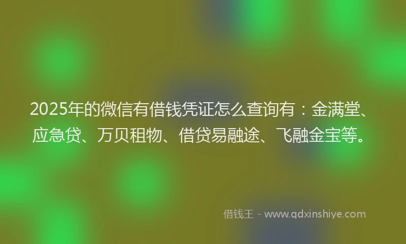 2025年的微信有借钱凭证怎么查询有：金满堂、应急贷、万贝租物、借贷易融途、飞融金宝等。