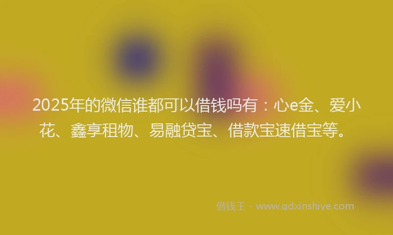 2025年的微信谁都可以借钱吗有：心e金、爱小花、鑫享租物、易融贷宝、借款宝速借宝等。
