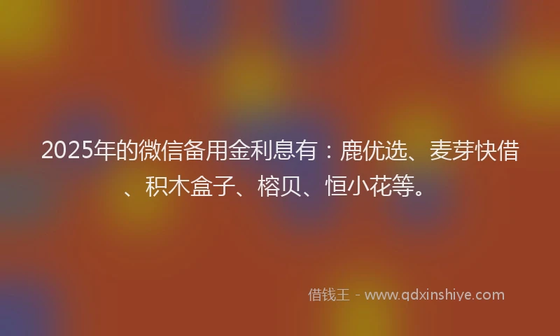 2025年的微信备用金利息有：鹿优选、麦芽快借、积木盒子、榕贝、恒小花等。