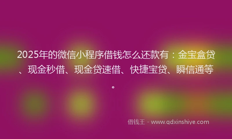 2025年的微信小程序借钱怎么还款有：金宝盒贷、现金秒借、现金贷速借、快捷宝贷、瞬信通等。