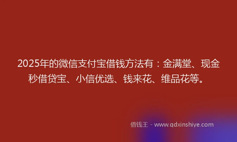 2025年的微信支付宝借钱方法有：金满堂、现金秒借贷宝、小信优选、钱来花、维品花等。