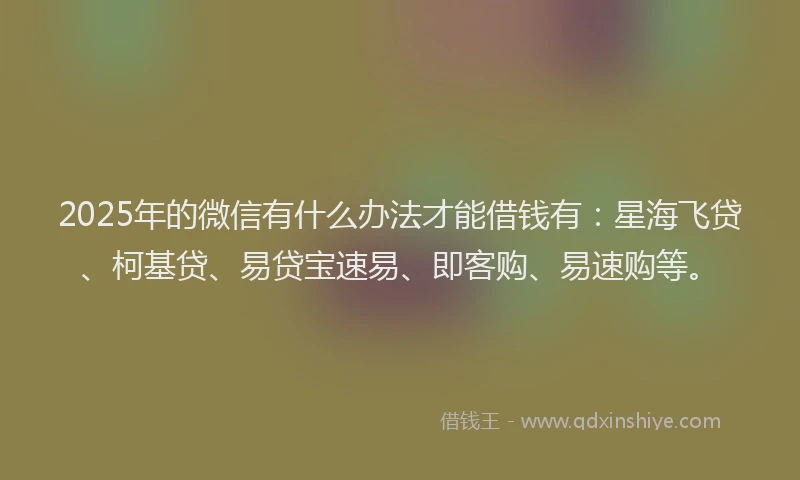 2025年的微信有什么办法才能借钱有：星海飞贷、柯基贷、易贷宝速易、即客购、易速购等。